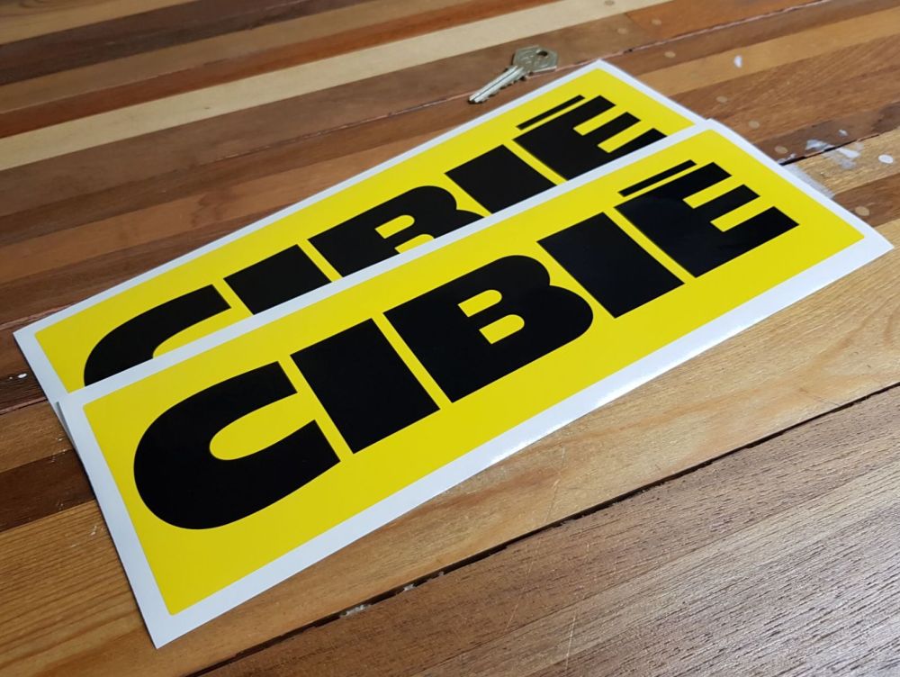Cibie Black on Yellow Wide Oblong Stickers. 10" or 12" Pair.