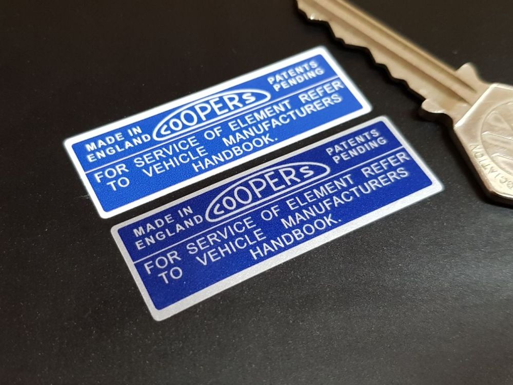 Coopers Air Filter Stickers - Blue & White or Blue & Silver - 2" Pair