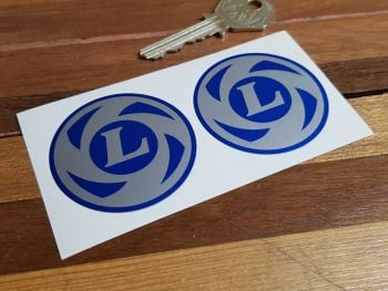 British Leyland Logo Stickers - Silver on Blue - 50mm, 75mm, or 80mm Pair