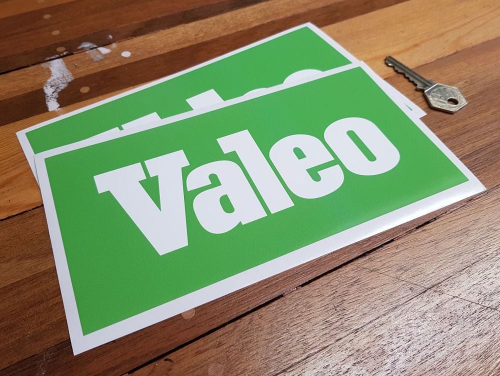 Valeo White on Green Oblong Stickers. 3.25