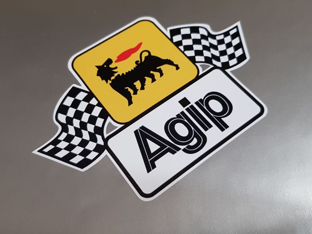 Agip Earlier Style Wavy Chequered Flags Large Sticker - 8.5" or 9.5"