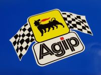 Agip Later Style Wavy Chequered Flags Large Sticker - 9"