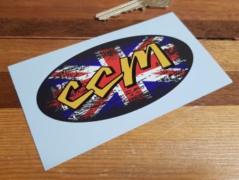 CCM Motorcycles Union Jack Fade To Black Oval Sticker. 4".