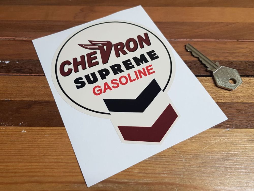 Chevron Old Beige Keyhole Style Supreme Gasoline Sticker. 4.5