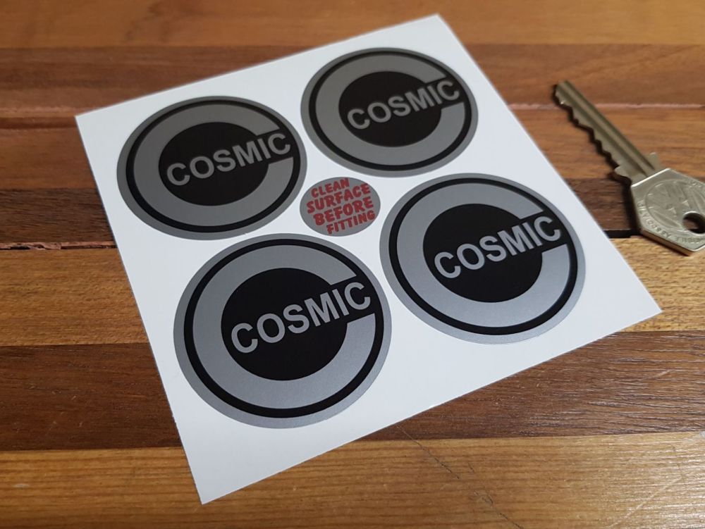 Cosmic Style 1 Black & Silver Wheel Centre Stickers. Set of 4. Various Size