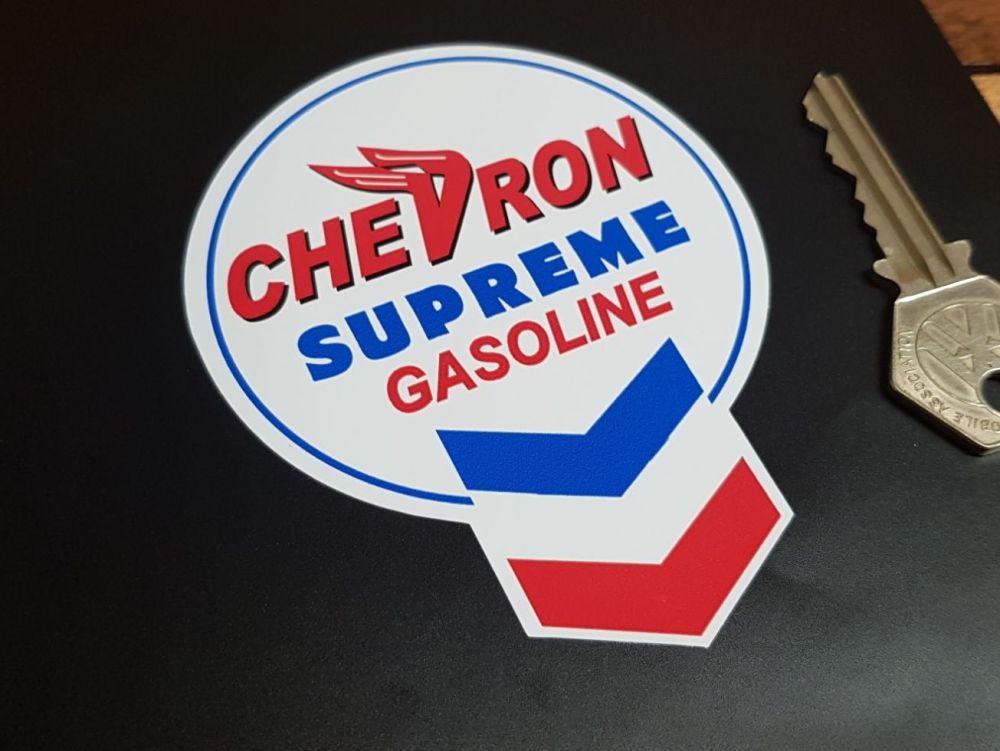 Chevron Old Keyhole Style Supreme Gasoline Stickers. 3