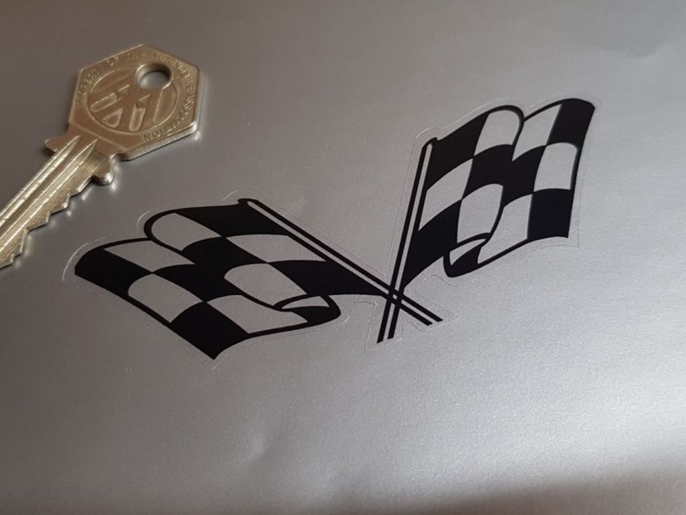 Chequered Flag Stickers, Corvette Style, Black & Clear - 4" Pair