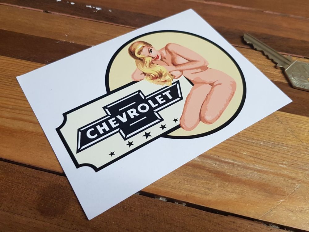 Chevrolet Naked Girl Pin Up Lady Sticker. 5".