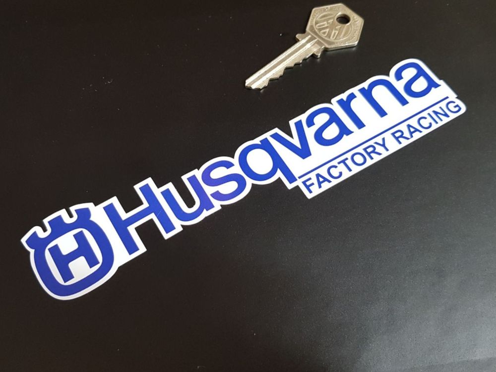 Husqvarna Factory Racing Shaped Text Stickers - Blue & White - 7" Pair