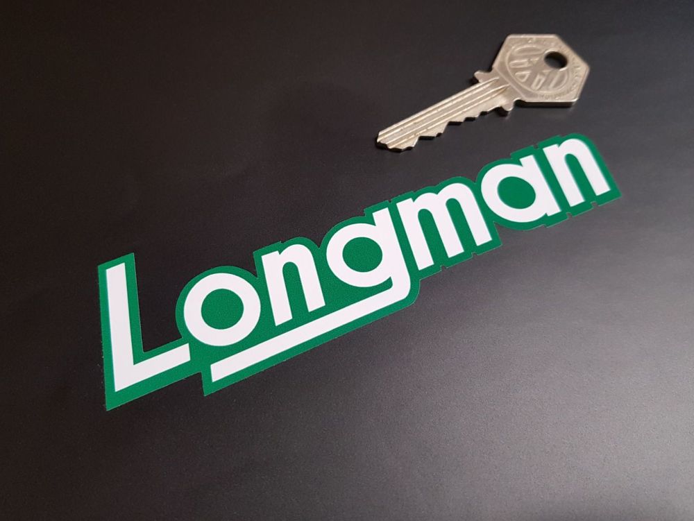 Longman Shaped Green & White Text Stickers 5" Pair