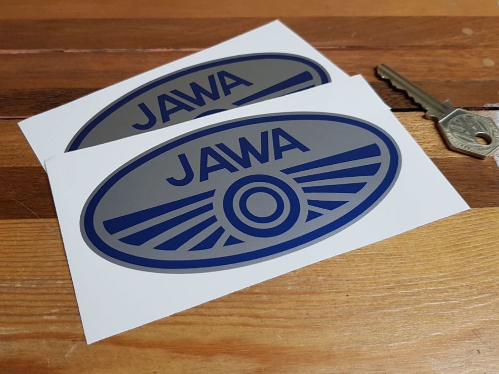 Jawa Double Circle Oval Stickers - Blue & Silver - 5" Pair