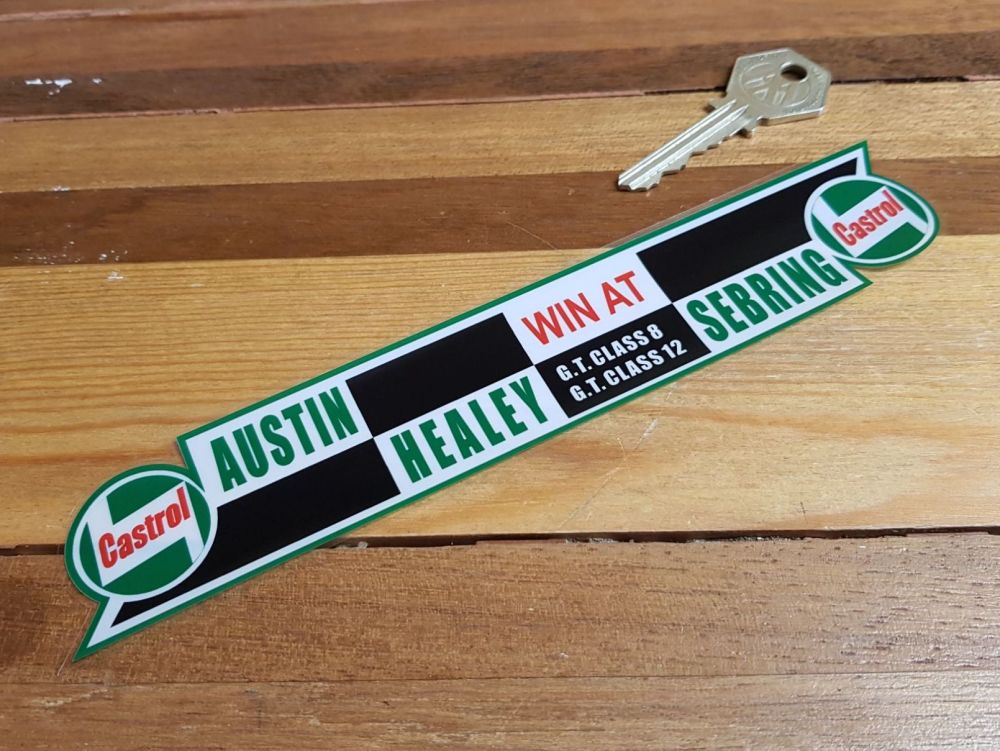 Austin Healey Win At Sebring Castrol GT Window Sticker - Black Style -  8"