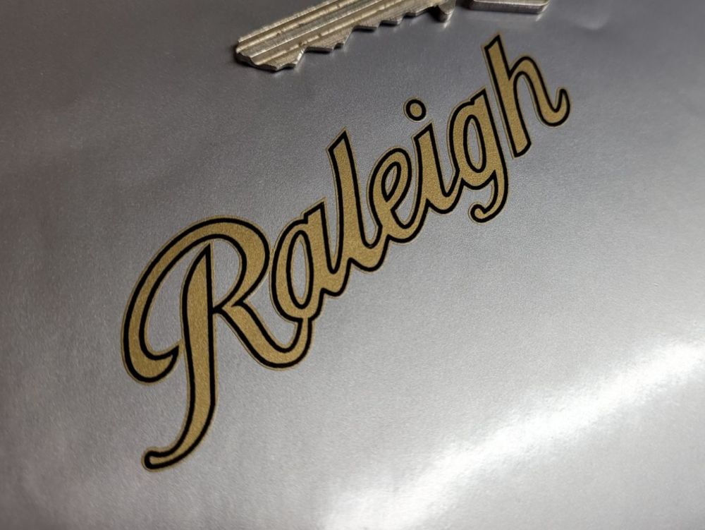 Raleigh Black & Gold Script Text Sticker - 3.5