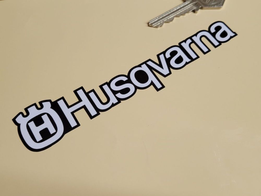 Husqvarna Shaped Text Stickers - Black & White - 6