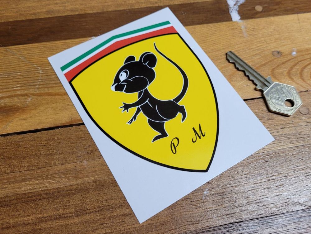 Fiat 500  Topolino Prancing Mouse Shield Sticker 4.75"