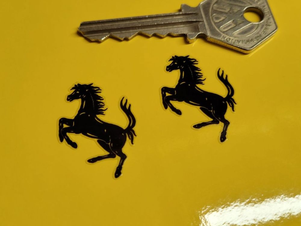 Ferrari Prancing Horse Black & Clear Logo Stickers - 32mm Pair