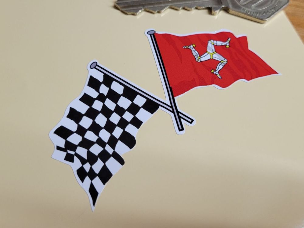 Isle of Man & Crossed Chequered Flag Sticker - 2", 3" or 4"
