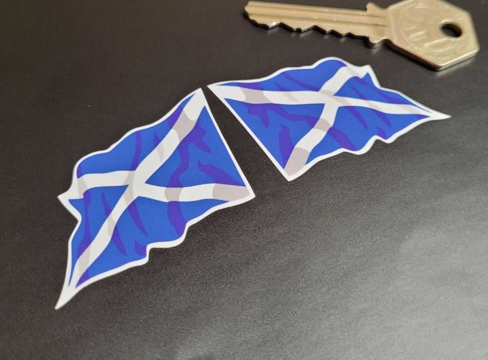 Scottish Saltire Wavy Flag Stickers - 2" , 4", or 8" Pairs