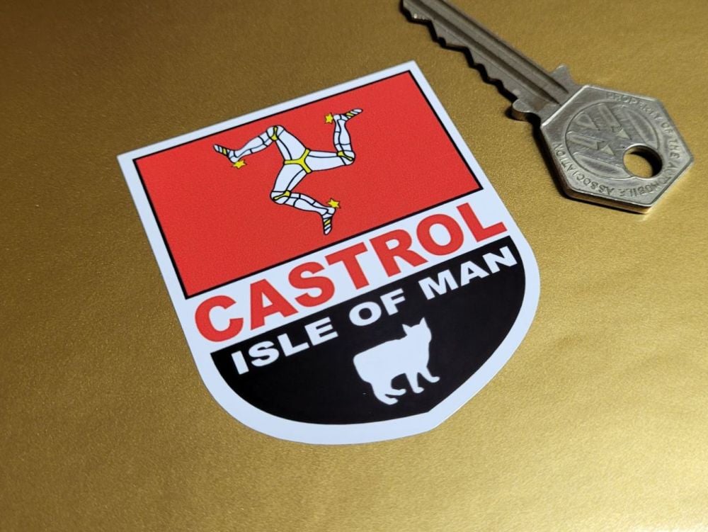 Isle of Man and Castrol Shield Stickers 2" Pair