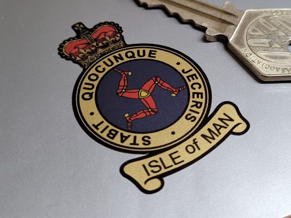 Isle Of Man Blue & Gold Crown and Scroll Style Sticker - Various Sizes