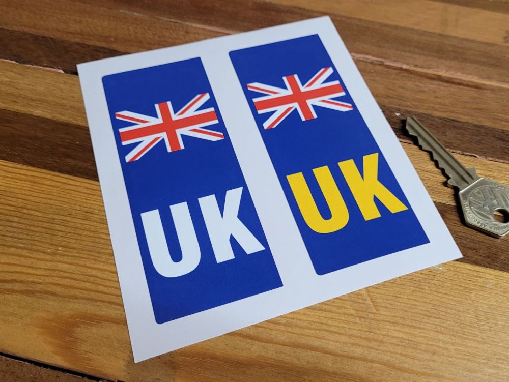 UK Union Jack Number Plate ID Nationality Cover Up Front & Rear Stickers - 4.5" Pair