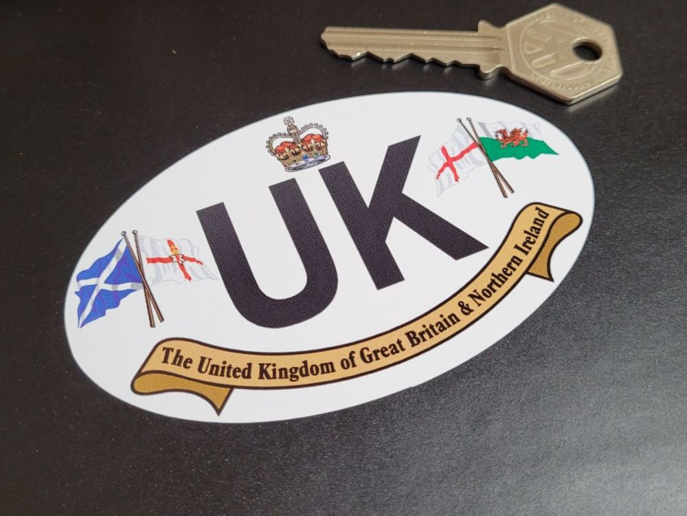 UK Travel ID Plate Flags & Crown Style Sticker - 4