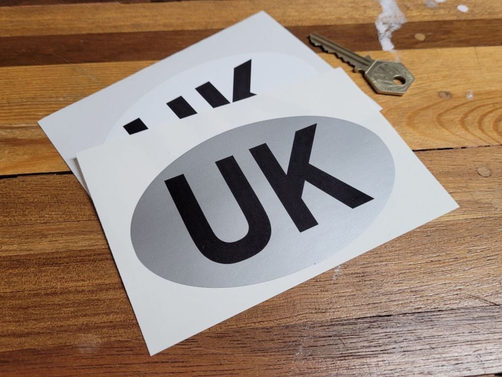UK Travel ID Plate Plain Style Sticker - White or Silver - 4