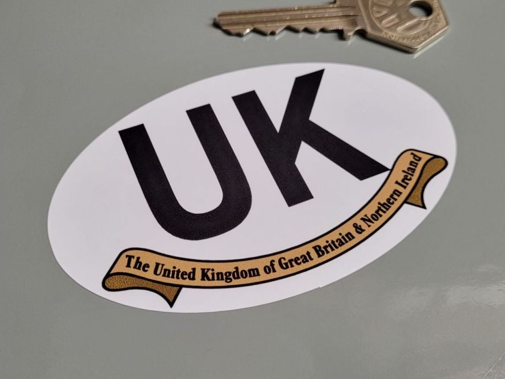 UK Travel ID Plate Scroll Style Sticker - 4" or 6"