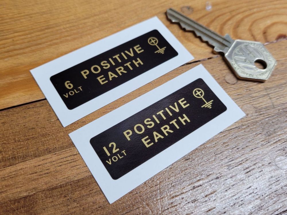 Positive Earth + Black & Gold Sticker - 6 volt or 12 volt - 60mm