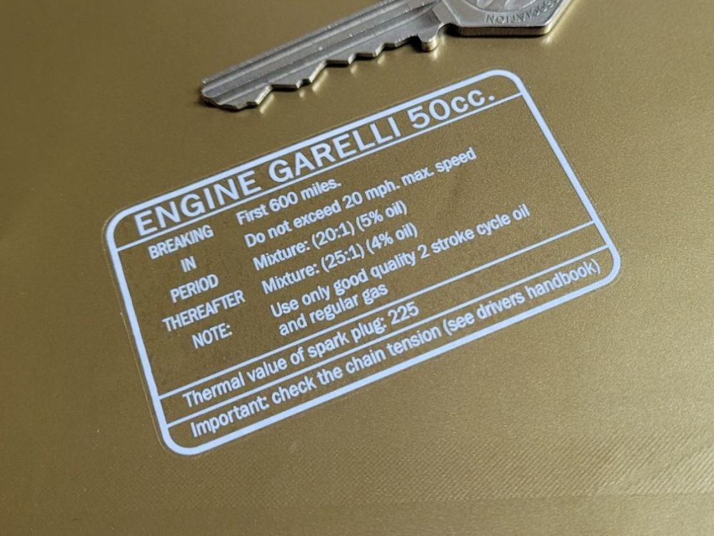 Garelli Concorde Katia 50CC Engine Breaking In Sticker - 2.5"