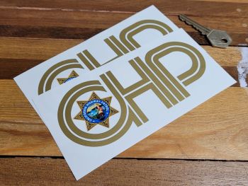 California Highway Patrol Gold CHP Text & Star Logo Stickers - 6" Pair