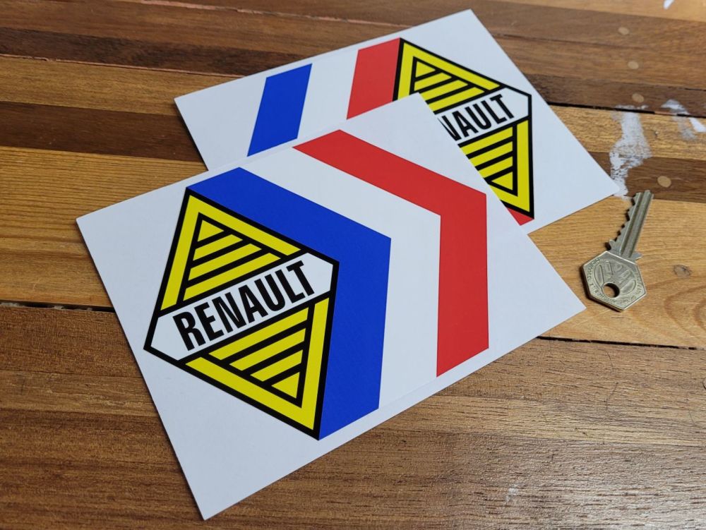 Renault Alpine Gordini Tricola Stickers - White Middle & Border Stickers - 4" or 6" Pair