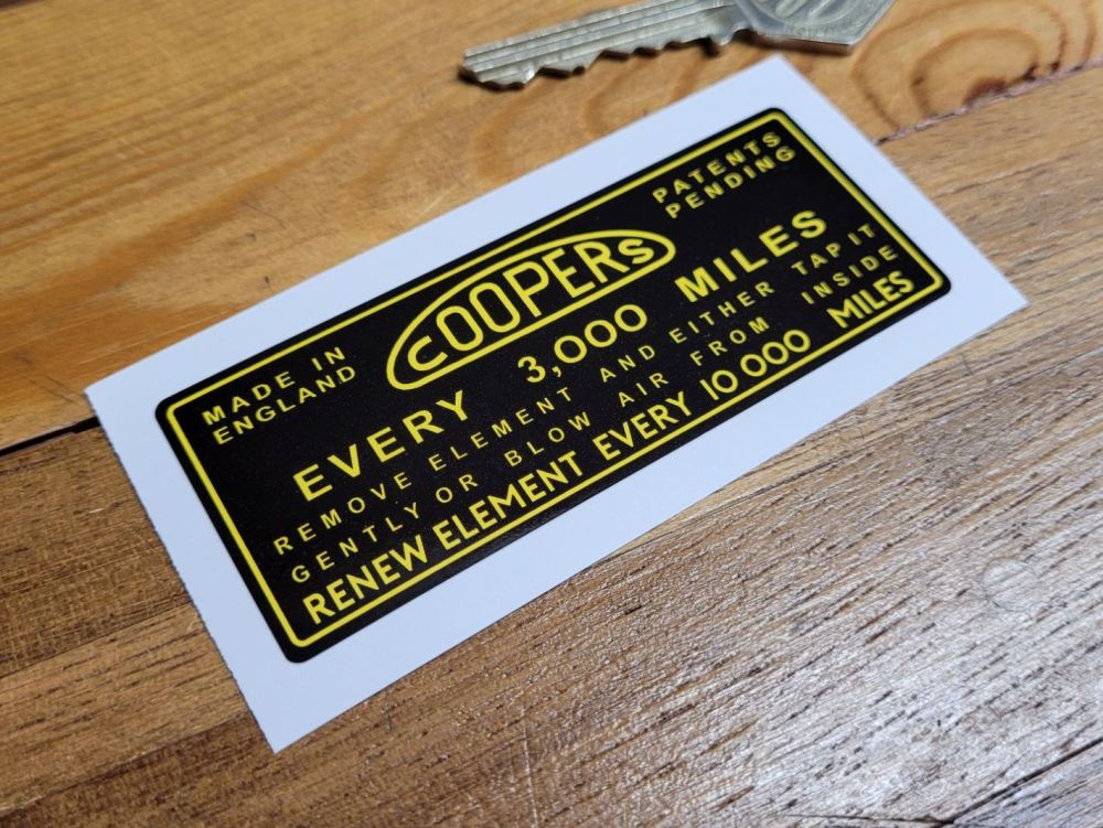 Coopers Air Filter Black & Yellow Sticker - Service Every 3,000 Miles - 3.5"