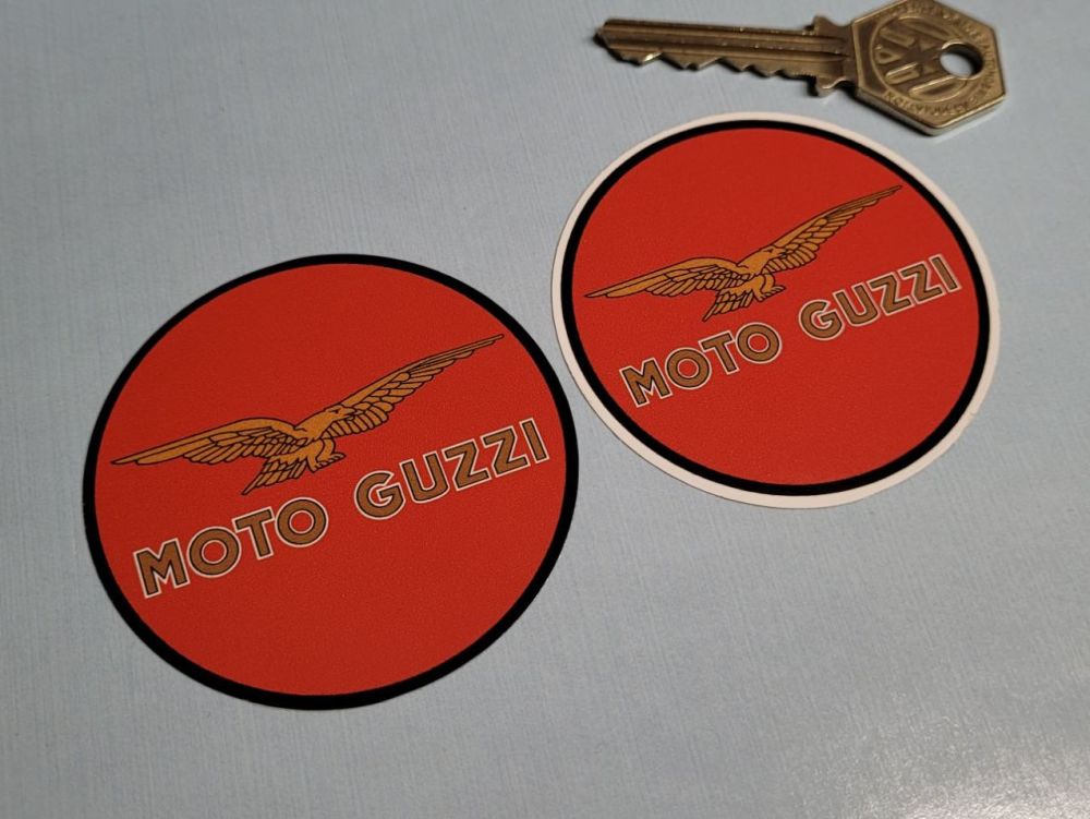 Moto Guzzi Red Round Eagle & Text Stickers - 60mm or 64mm Pair