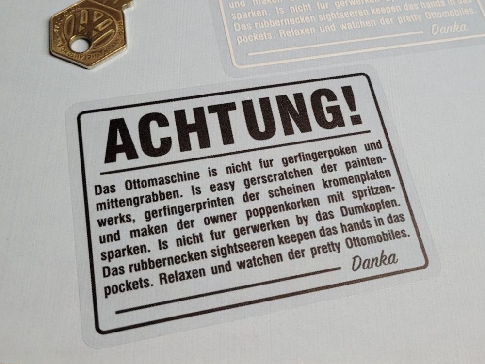 Achtung! Funny German Parody Do Not Touch Sticker - 4"
