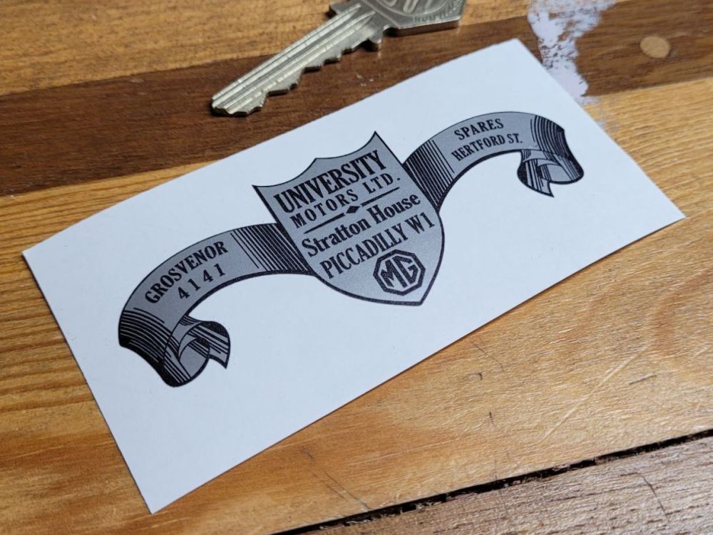 MG University Motors London Shield & Scroll Style Dealers Sticker - 3.5