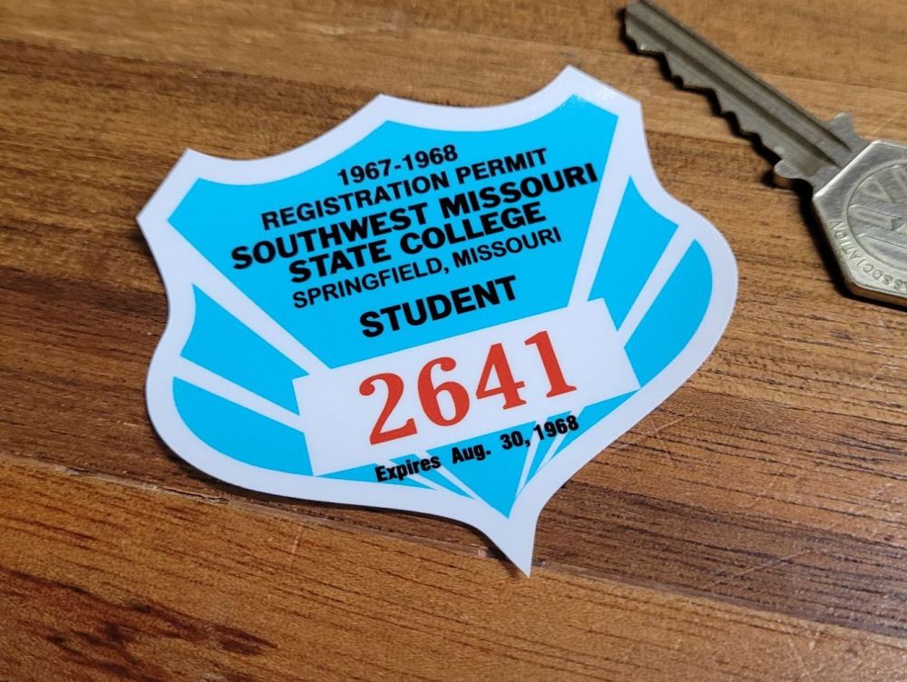 Southwest Missouri State College Student Parking Permit Window Sticker - 2.75"