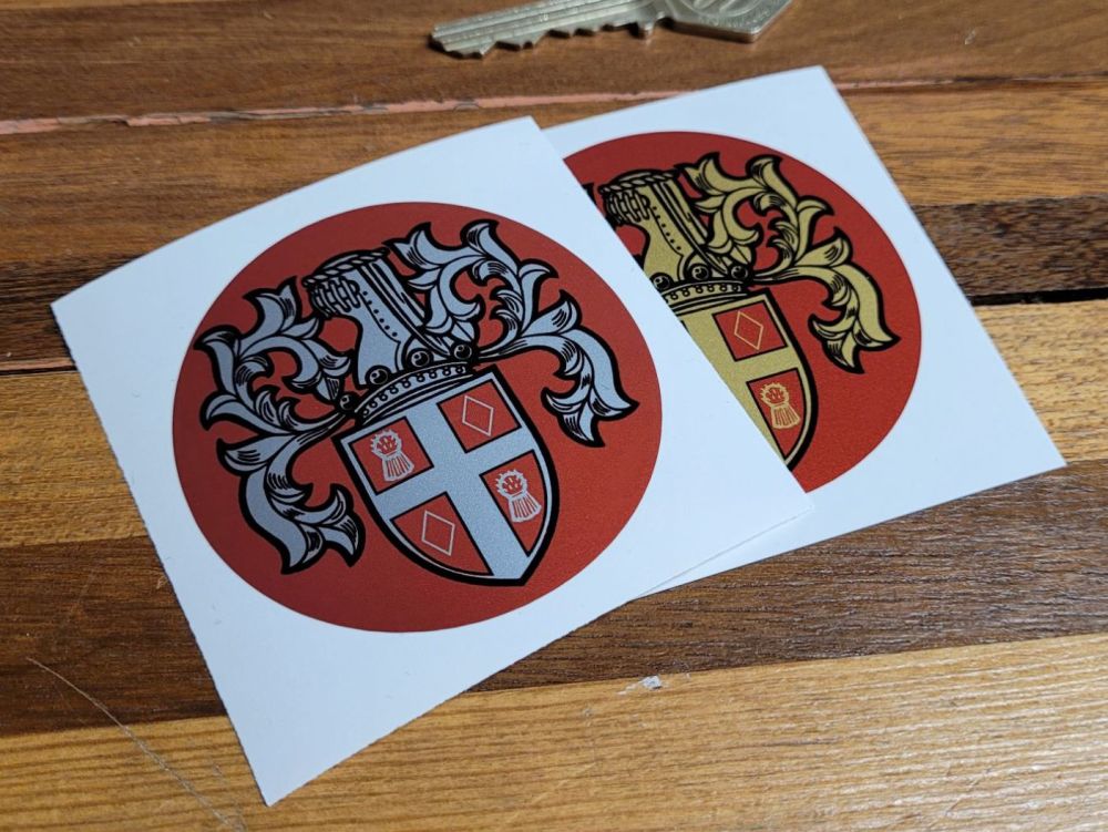 Austin Crest Red Background Stickers - 65mm Pair