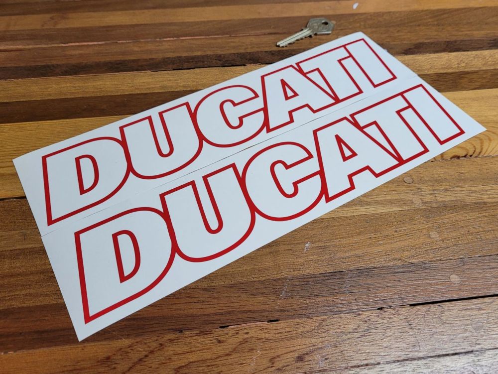 Ducati Outline Style Text Cut Vinyl Stickers - Various Colours - 11.75" Pair