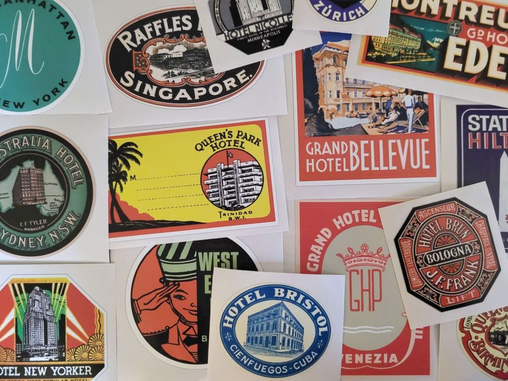 Vintage Style Travel Luggage Labels - Set 3 - Set of 15 Stickers