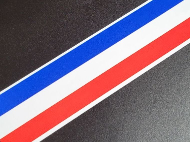 French Flag Body Stripe Style Sticker - 55.5" long by 1", 2", 3" or 4" wide