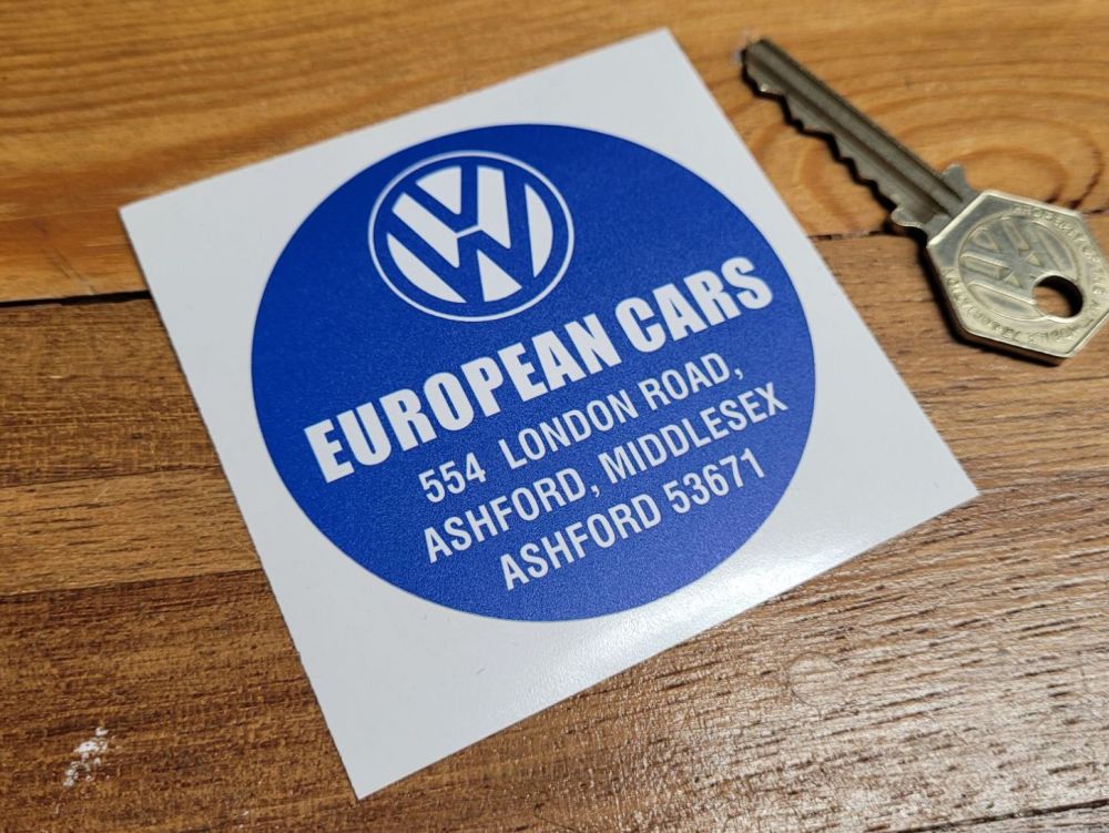 Volkswagen Dealer Sticker - European Cars Ashford - 70mm