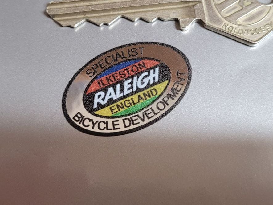 Raleigh Specialist Bicycle Development Sticker - Silver Foil - 1.25"
