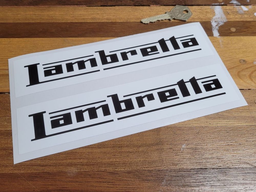 Lambretta Black on White Oblong Stickers - 8" Pair
