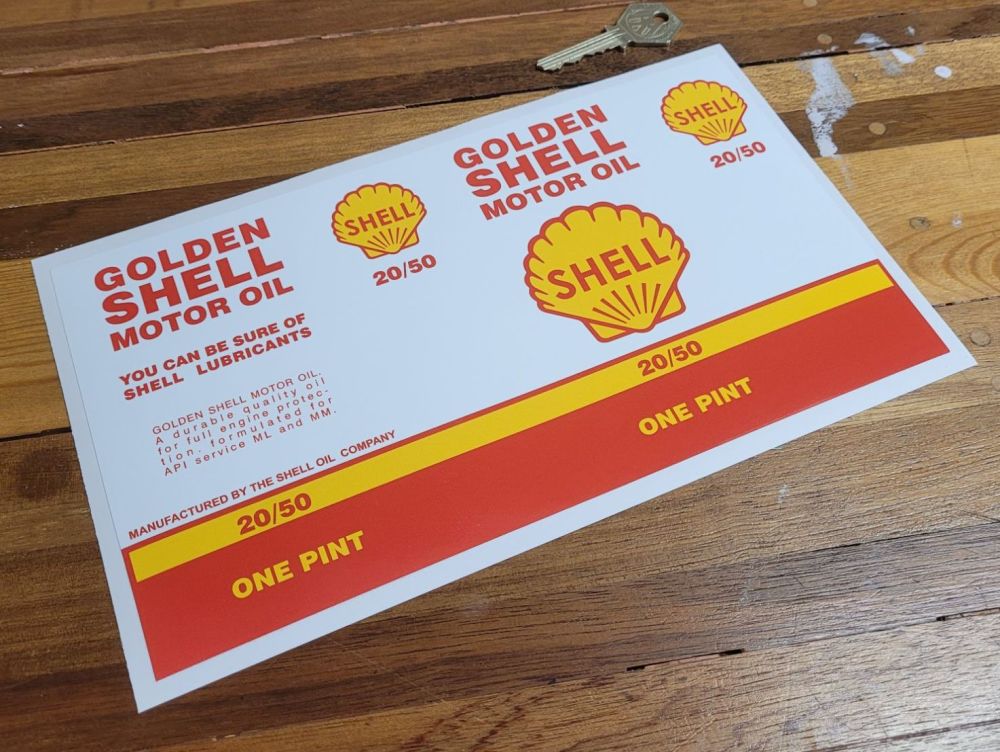 Shell Golden Motor Oil Can Wrap Style Sticker - 10"