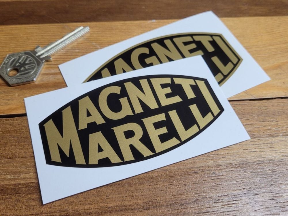 Magneti Marelli Black & Gold Blunted Oval Stickers - 4" Pair