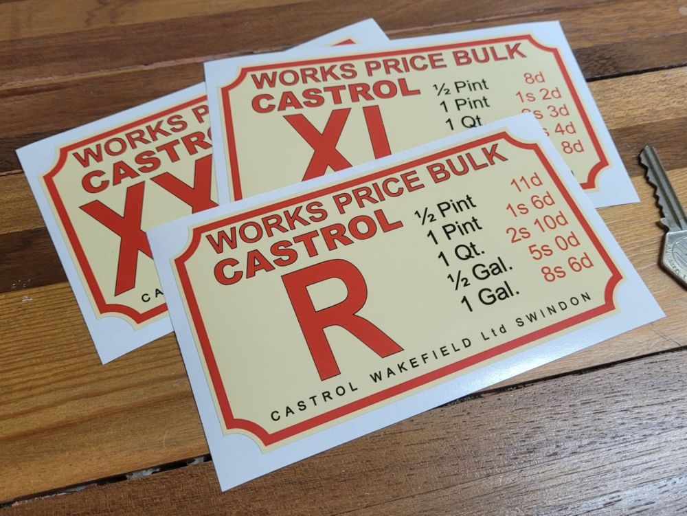 Castrol Oil Works Price Bulk Pricing Label Sticker - R, XL, or XXL - White or Cream - 6" or 12"