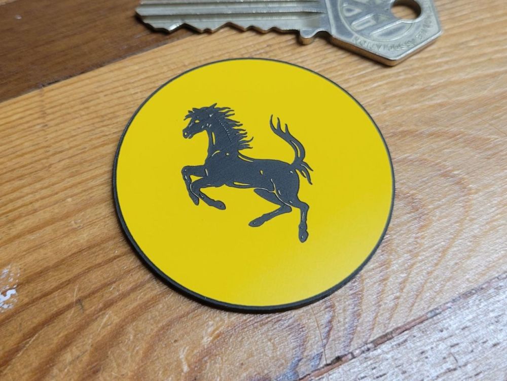 Ferrari Circular Self Adhesive Yellow & Black Car Badge - Small Prancing Ho