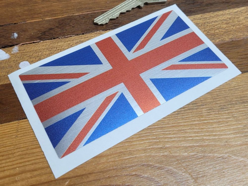 Union Jack Brushed Foil Flag Sticker - 4.25