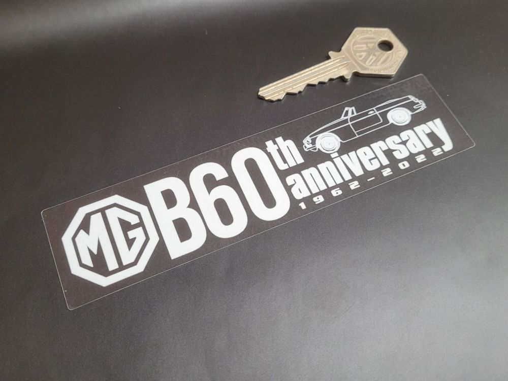 MGB 60th Anniversary White & Clear Sticker - 6"